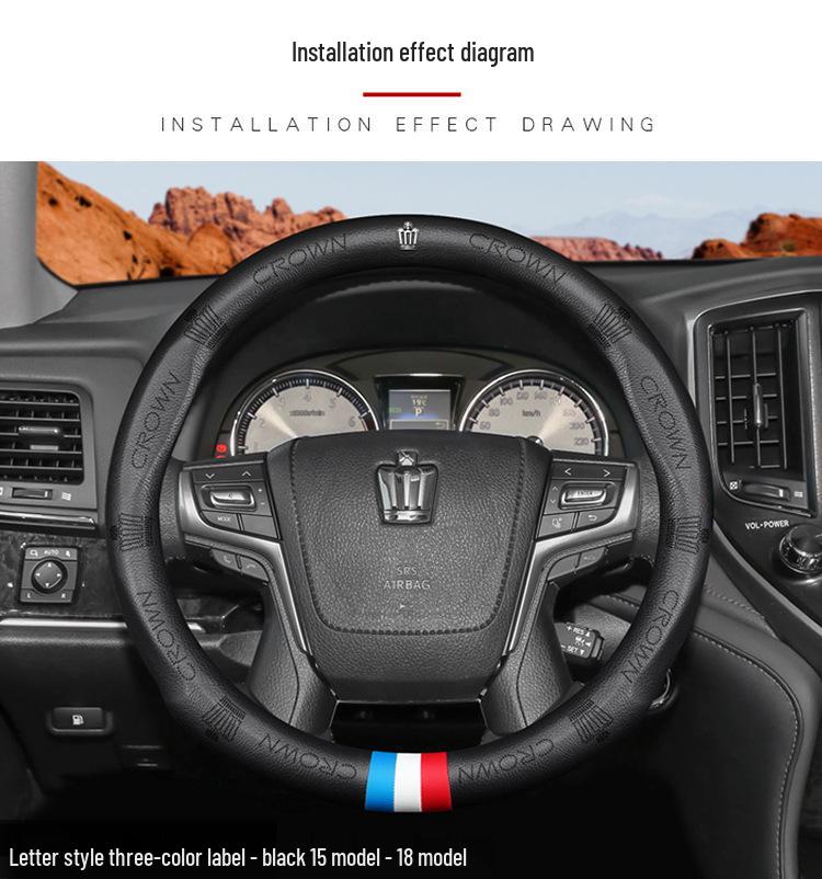 Universal Crown Genuine Leather Steering Wheel Cover - Four Seasons, Breathable, Non-Slip, Perforated Cowhide