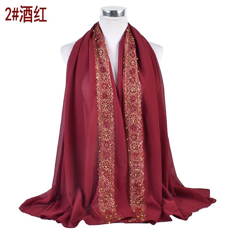 2023 Summer New Solid Color Hot Diamond Sequins Steel Ball Chiffon Baotou Scarves and Scarves In Stock
