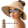 Summer Women Wide Brim Sun Hat, Roll-Up Foldable Beach Ponytail Hat, Seaside Travel Straw Hat, UV Protection Outdoor Visor Cap