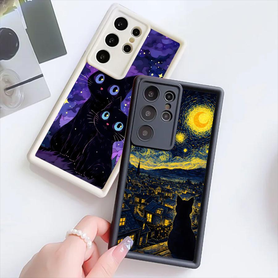 Black Night Star Cat Phone Cover Case for Samsung Galaxy S26 Ultra S25 S23 FE S22 S25 Edge S21 S24Ultra S20FE S24 Plus