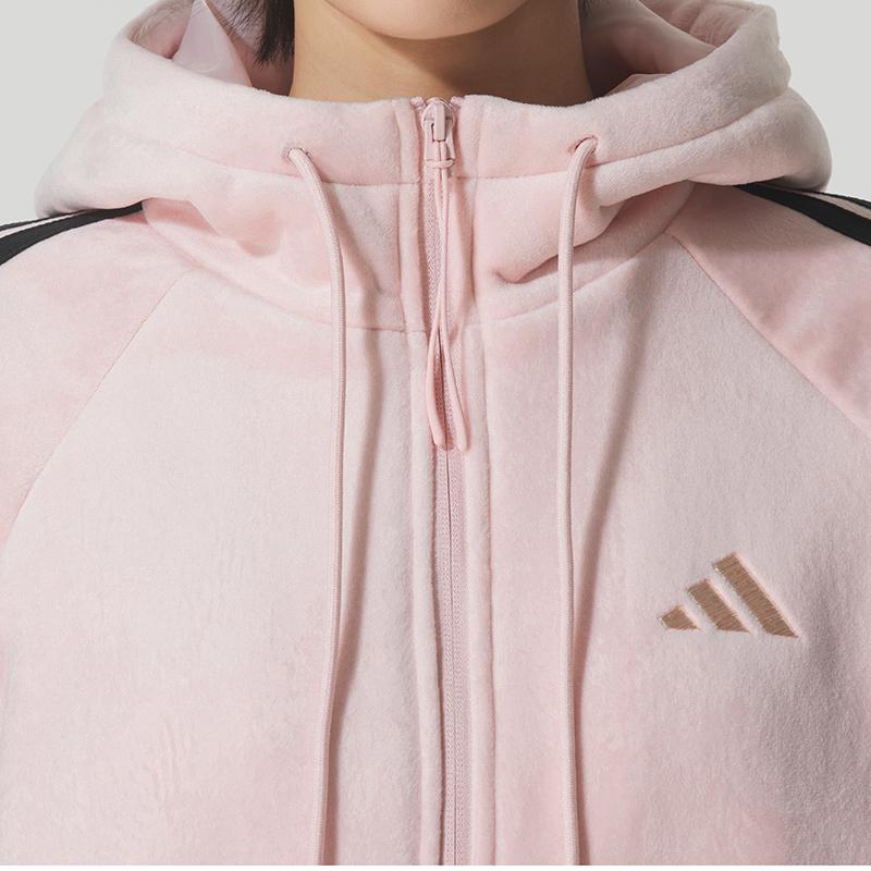 adidas FW25 Story Velvet Warm Logo Three Stripes Hooded Long Sleeve Jacket Women Jacket KB7605