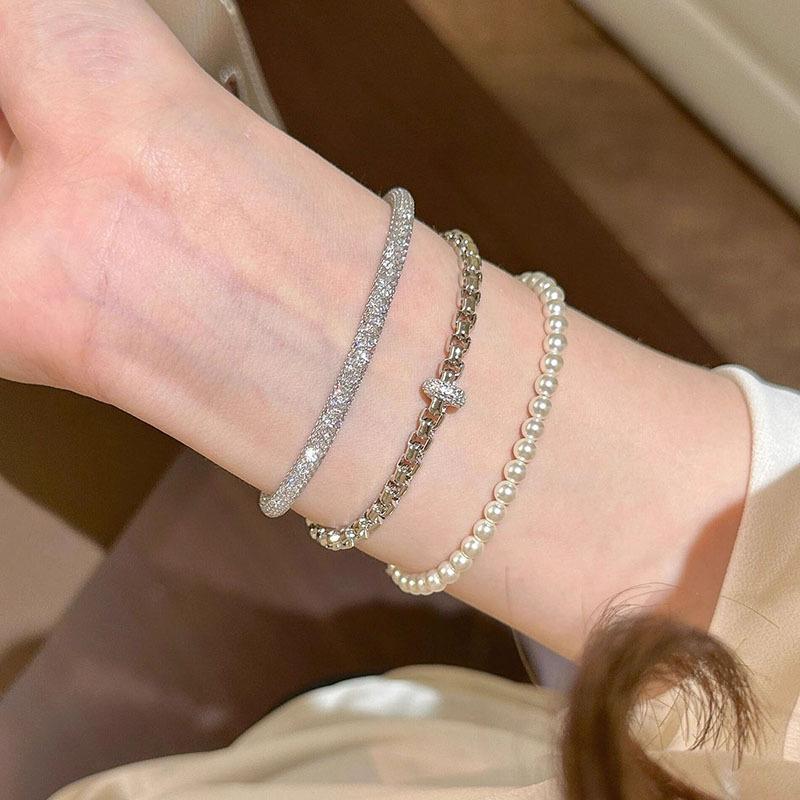 Minimally high-quality hollow out chains sparkling diamonds ring bracelet exquisite minimalist bracelets hip-hop style jewelry