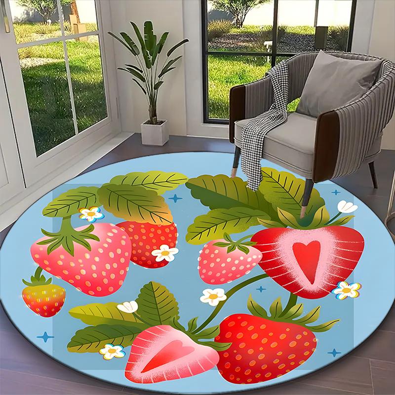 1pc Diamond Strawberry Rug, Digital Printed Home Chair Sofa Mat, Durable Office Round Carpet, Beautiful Festival Decorations