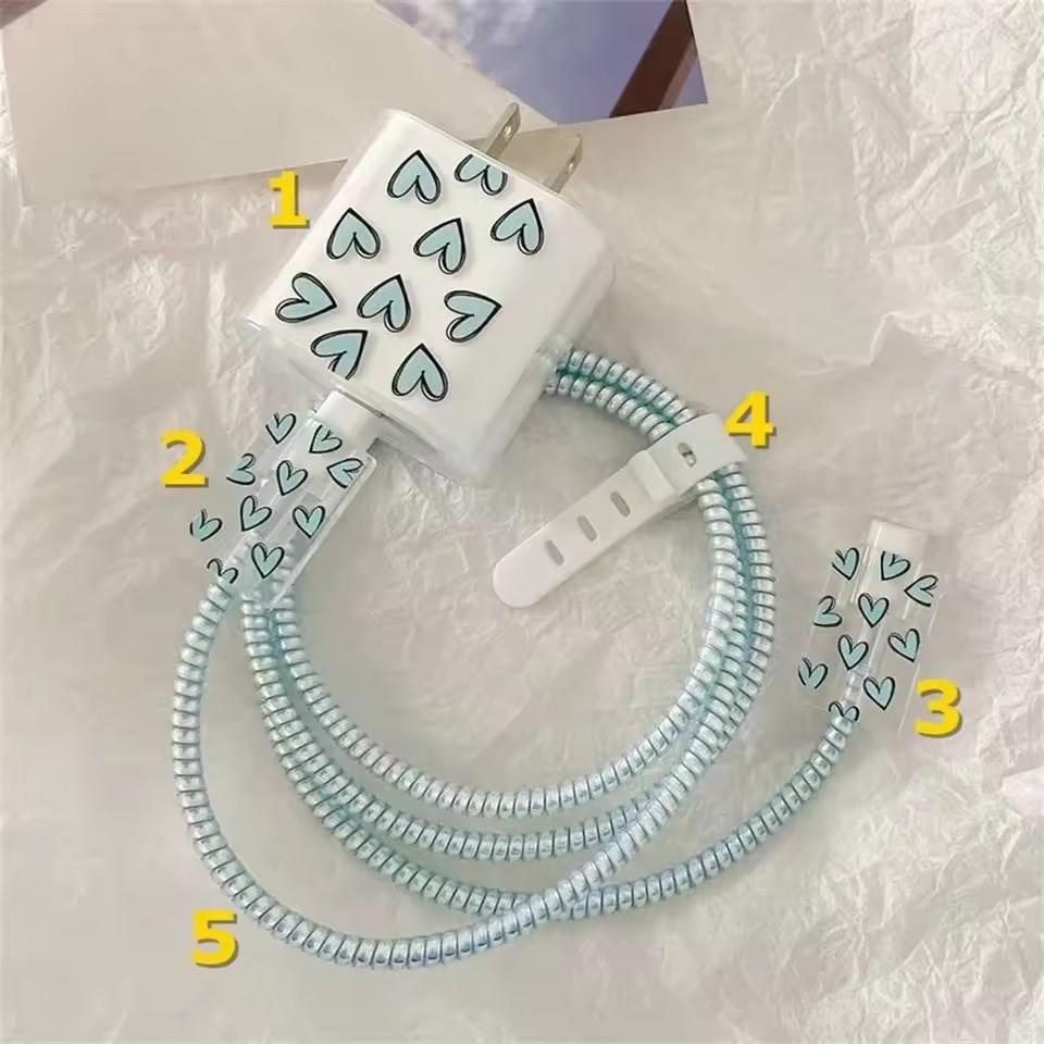 5Pcs/1Set Butterfly Charger Protective Case for iPhone 18W/20W Fast Charging Cable Data Anti-Break Charger Protective Rope