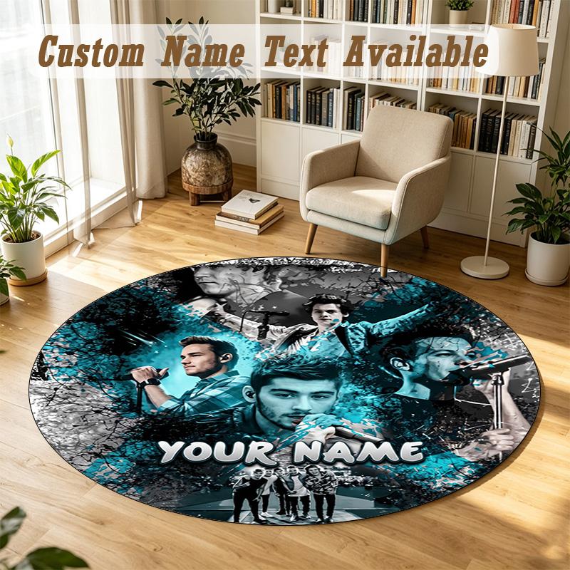 Round Rug Custom NameArctic Monkeys Pattern Non Slip Carpet Home Floor Decor