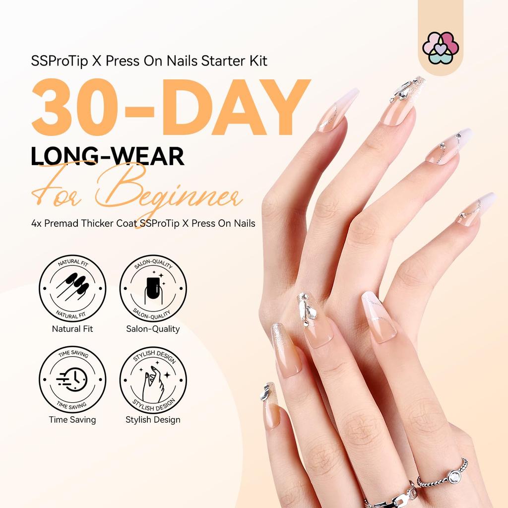 Saviland Nails Medium Fit Natural Soft Gel French Tip Nails Blinky Glitter Acrylic Nail Tips Gel Nail Kit Gel Glue Soft Tips Fake Tips False Nails UV