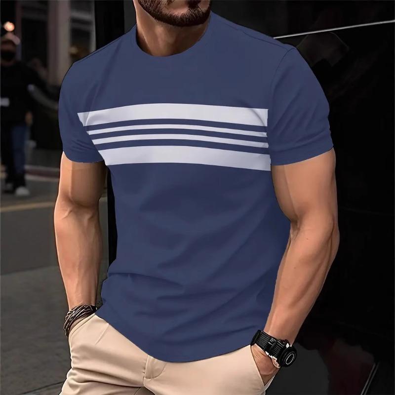 Summer Men's Fashion 3D T Shirt Splicing Printed Colorblocking Casual Slim Short Sleeve Outdoor Sports Running Fitness Top