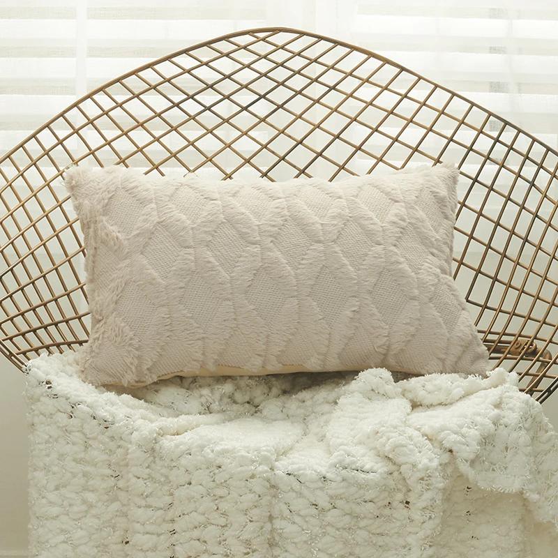 

Меховой чехол для подушки, наволочка для украшения гостиной, дивана, декоративные плюшевые подушки, чехлы 30×50 45×45 см в скандинавскую полоску 30CMX50CM абрикосовый