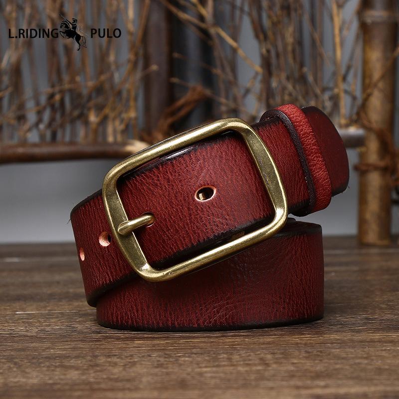 Retro Distressed Pleated Belt Men's Leather Pin Buckle Top Layer Cowhide Korean Casual Denim Belt