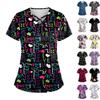 Plus SizePrinted Scrub Working Uniform Tops para mulheres Cross V-neck Halloween Print manga curta camisetas divertidas Workwear Tee com bolsos