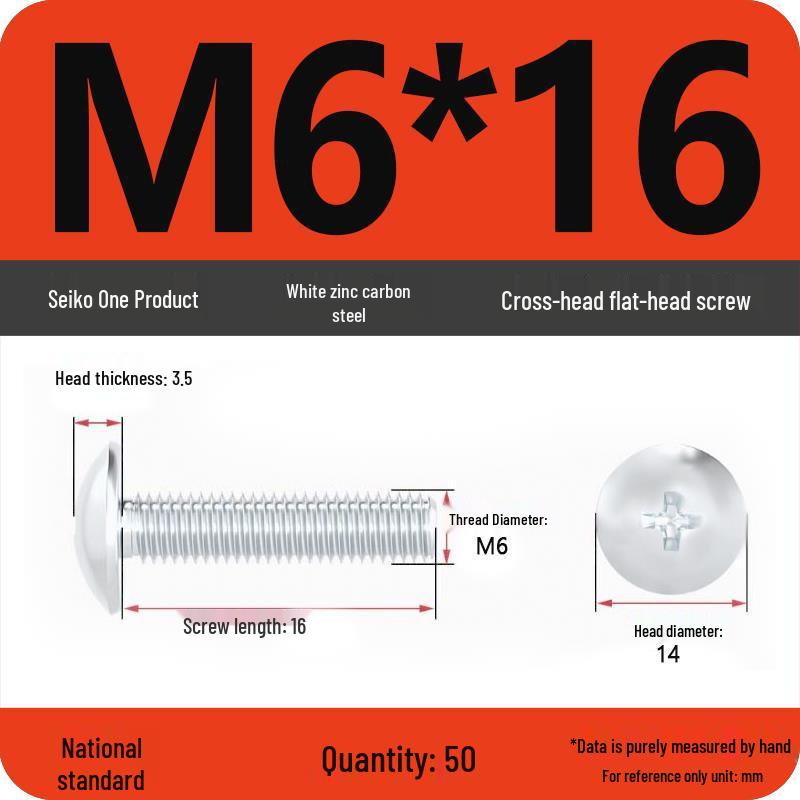 White Zinc M3-M6 Phillips Flat Head, Pan Head, and Mushroom Head Machine Screws