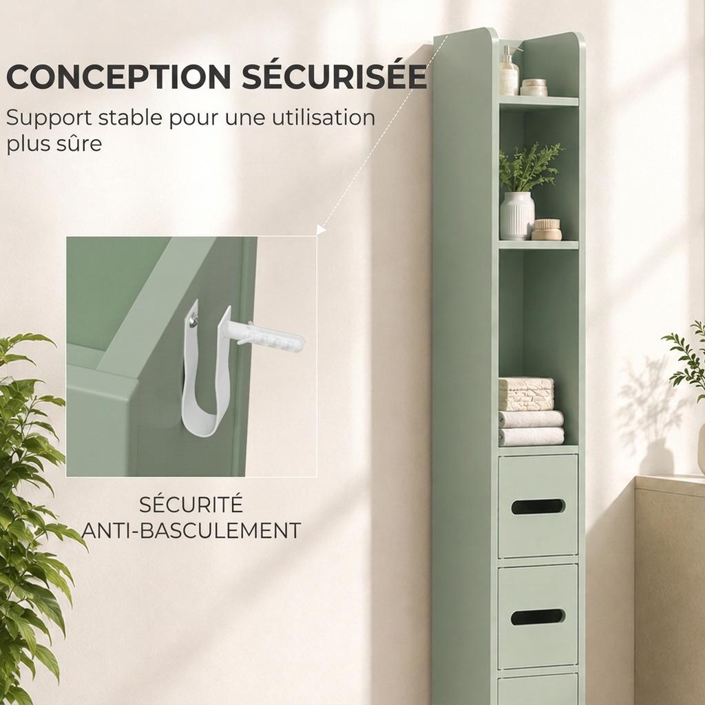 Bathroom Column Cabinet, Tall Toilet Cabinet, Shelves, Cupboards, 15 x 17 x 120 cm, Light Green
