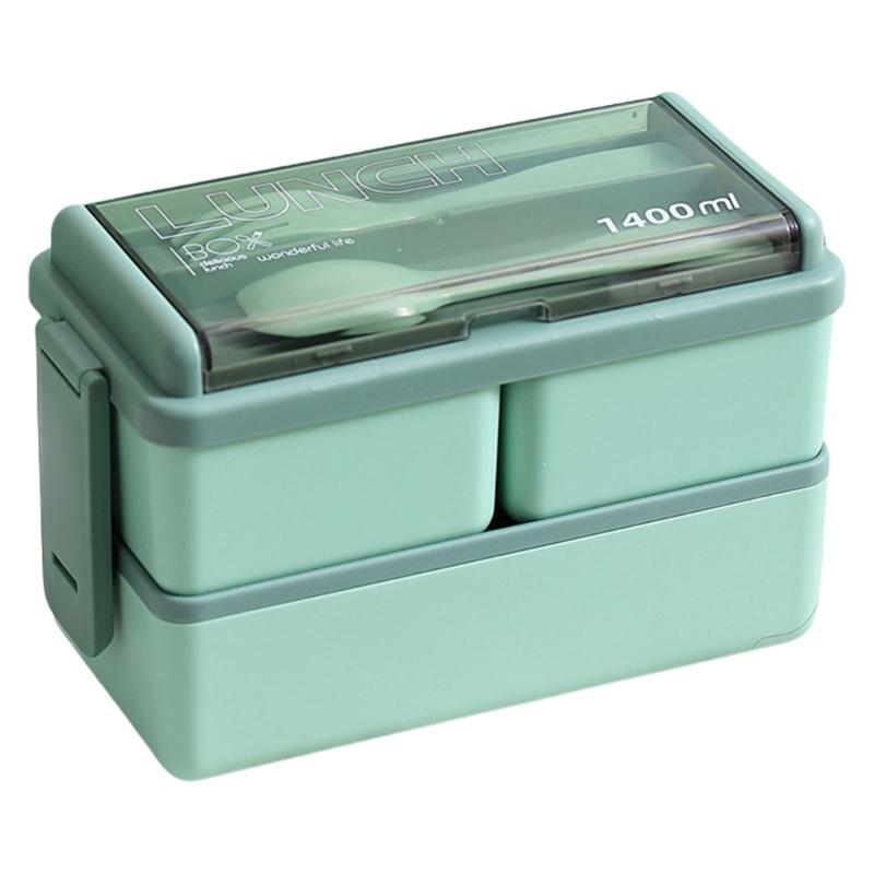 

Double Layer Student Lunchbox Bentos Box Food Storage Box Plastic Texture Picnics Box Meal Box Leakproof Food Box 1 зелений