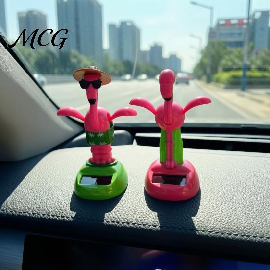 Durable Solar Dashboard Ornament Crane Bobble Head Car Decor, Cute Animal Ornament, Interior Decoration, Creative Home Office Gift Bright Rose