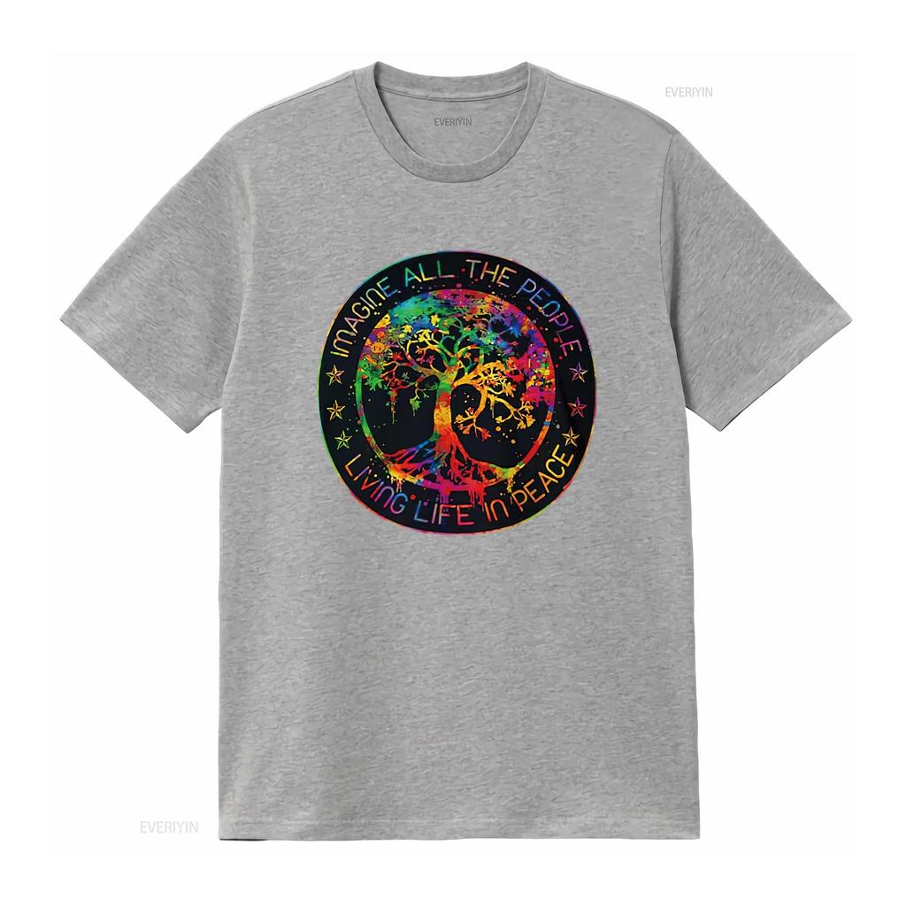 Mens All The People Imagine Living Life In Peace Hippie Tie Dye T Shirt White Small Vintage Washed Slightly Homme Unisex