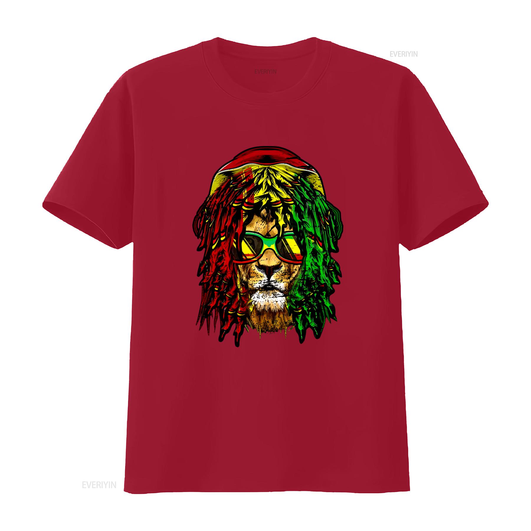 

Reggae Lion T Shirt with Dreadlocks Rasta Sunglasses Jamaica Rastafarian Style Print vintage Washed streetwear Versatile Soft S