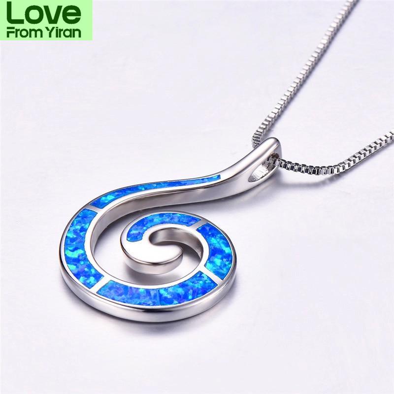 Blaike Ozeanblau Weißes Feueropal Für Frauen Muschel Anhänger Wellen Halsketten Farbe Spirale Choker Weiblicher Feinschmuck Trendiger Anhänger