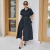 Pure Cotton Short-sleeved Dress European and American Summer New Single-breasted Medium and Long Dress Shirt Dress Women