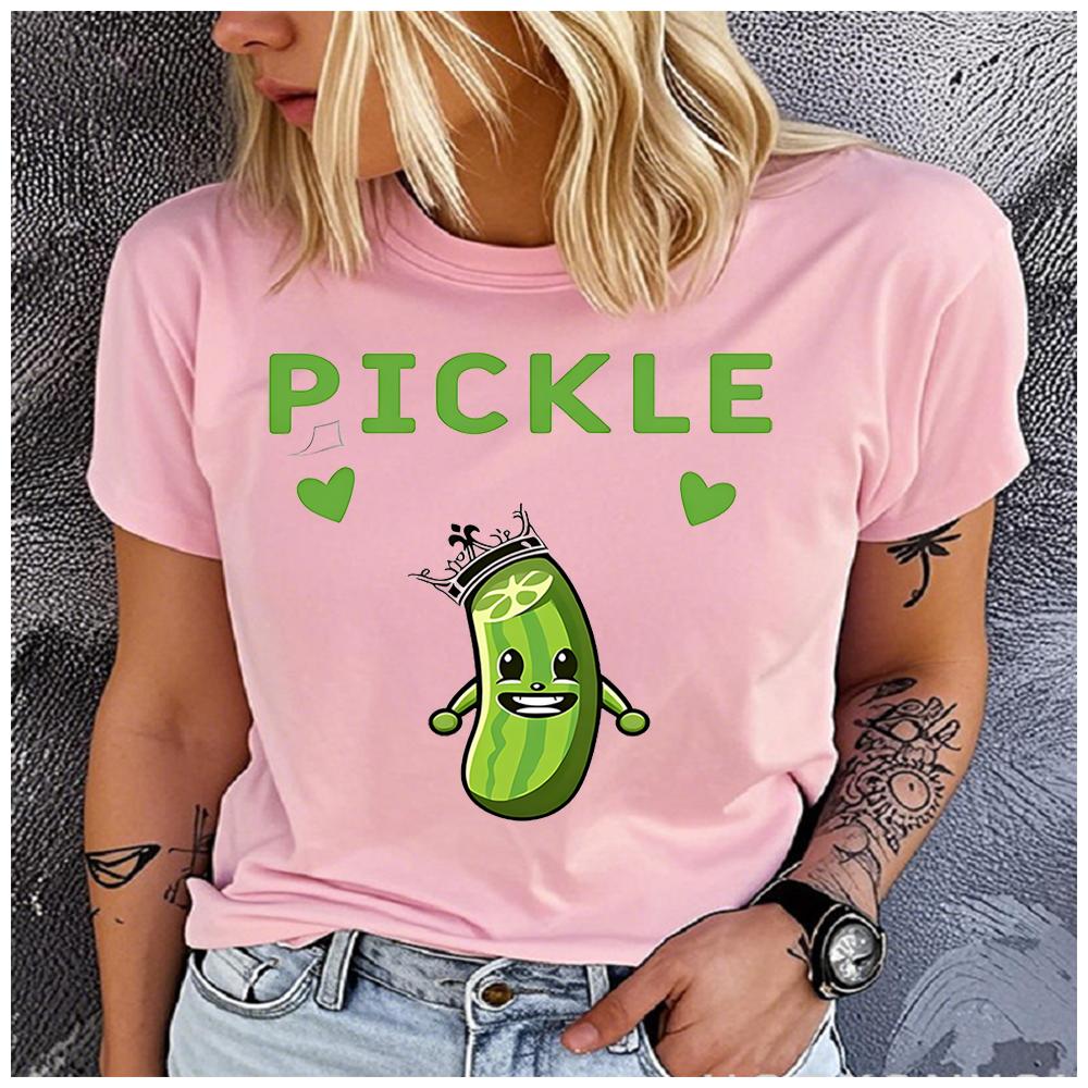 Unisex Polyester Summer Top with Funny Acid Cucumber Print Loose Round Neck Short Sleeve Fashion for Astrology Lovers