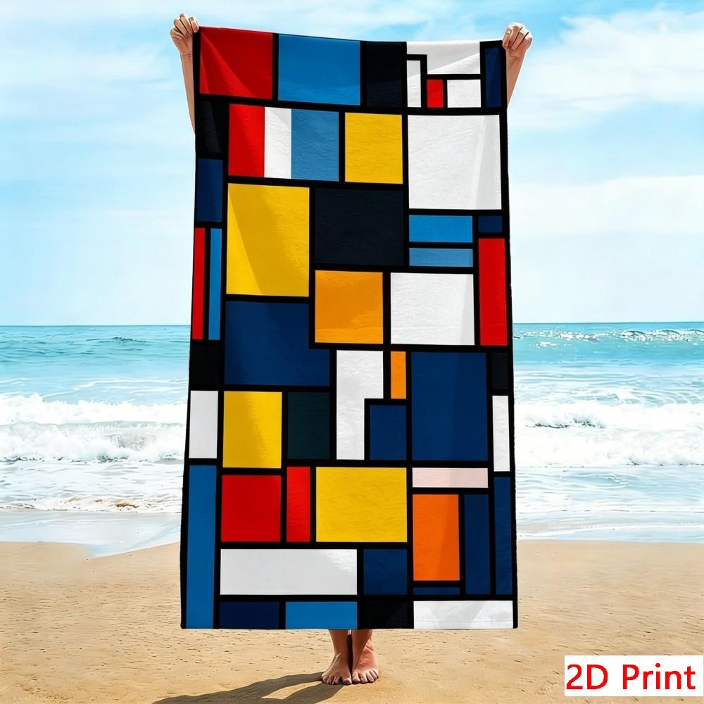 Übergroßes Geometrisches Kunst-Strandtuch Extra Groß Mondrian-Inspiriert Schnelltrocknend Sandfestes Handtuch Für Strandurlaub Poolparty