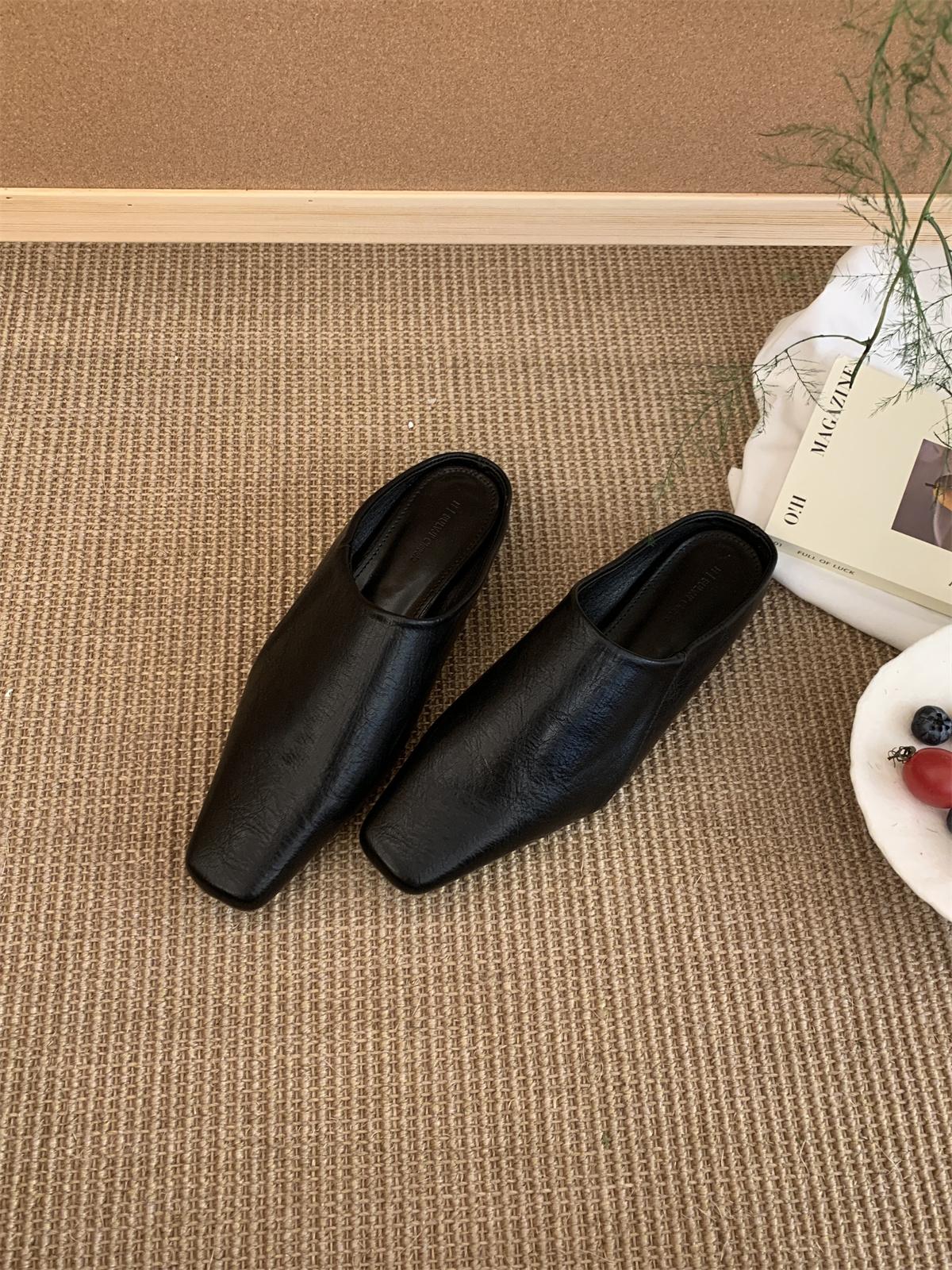 

Модные мюли женские с закрытым носком, на каблуке, тапочки, женские уличные летние шлепанцы, высококачественные туфли-мюли на плоской подошве, повседневные уличные, для платья 39 чёрный