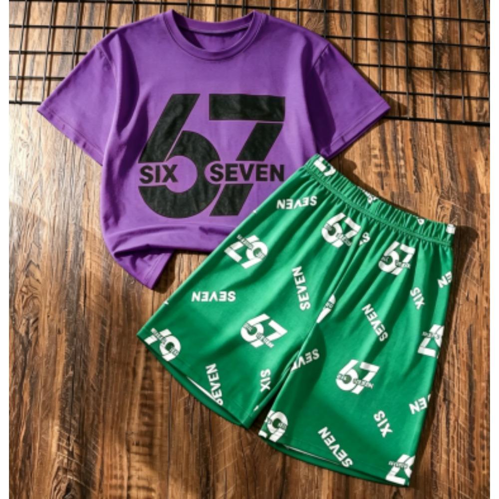 Men's Set 67 Six Seven Number Printed Men's T-shirt and Shorts 2 Piece Set Summer Casual Outdoor Men's and Women's T-shirt Sets