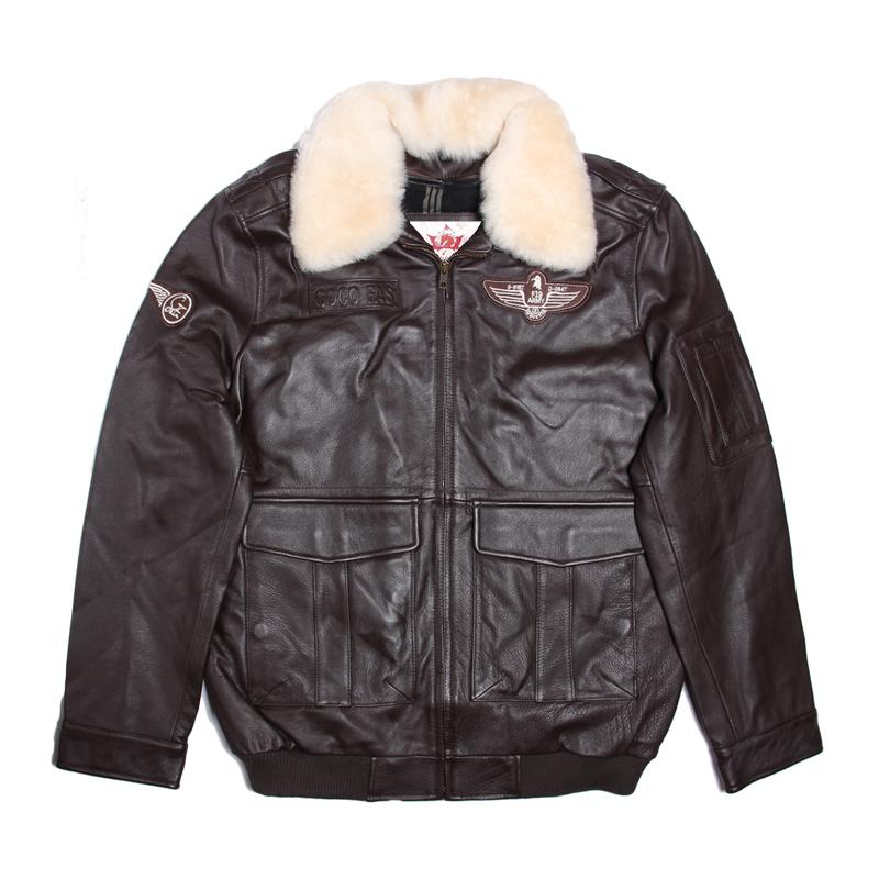 Čínská velikost MAPLESTEED Genuine Leather Jacket Pánská pilotní bunda Letecký kabátek 100% hovězí kůže kožešinový límec pánská kožená bunda zimní 177