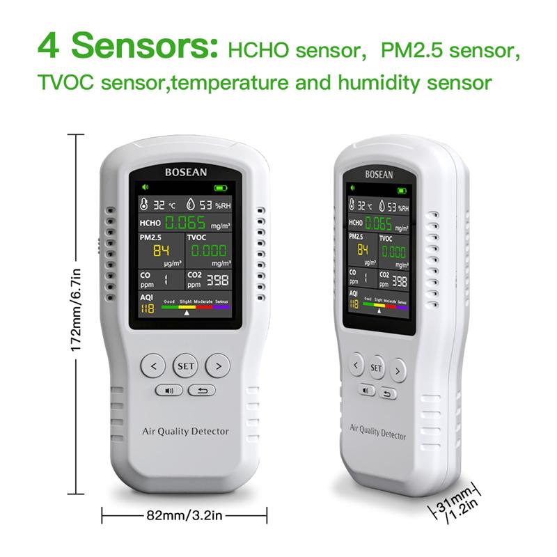 2026 Multifunctional Air Quality Monitor CO2 CO PM2.5 HCHO TVOC Temperature Humidity Meter Home Air Quality Detector Real Sensor Voice Alarm for Home
