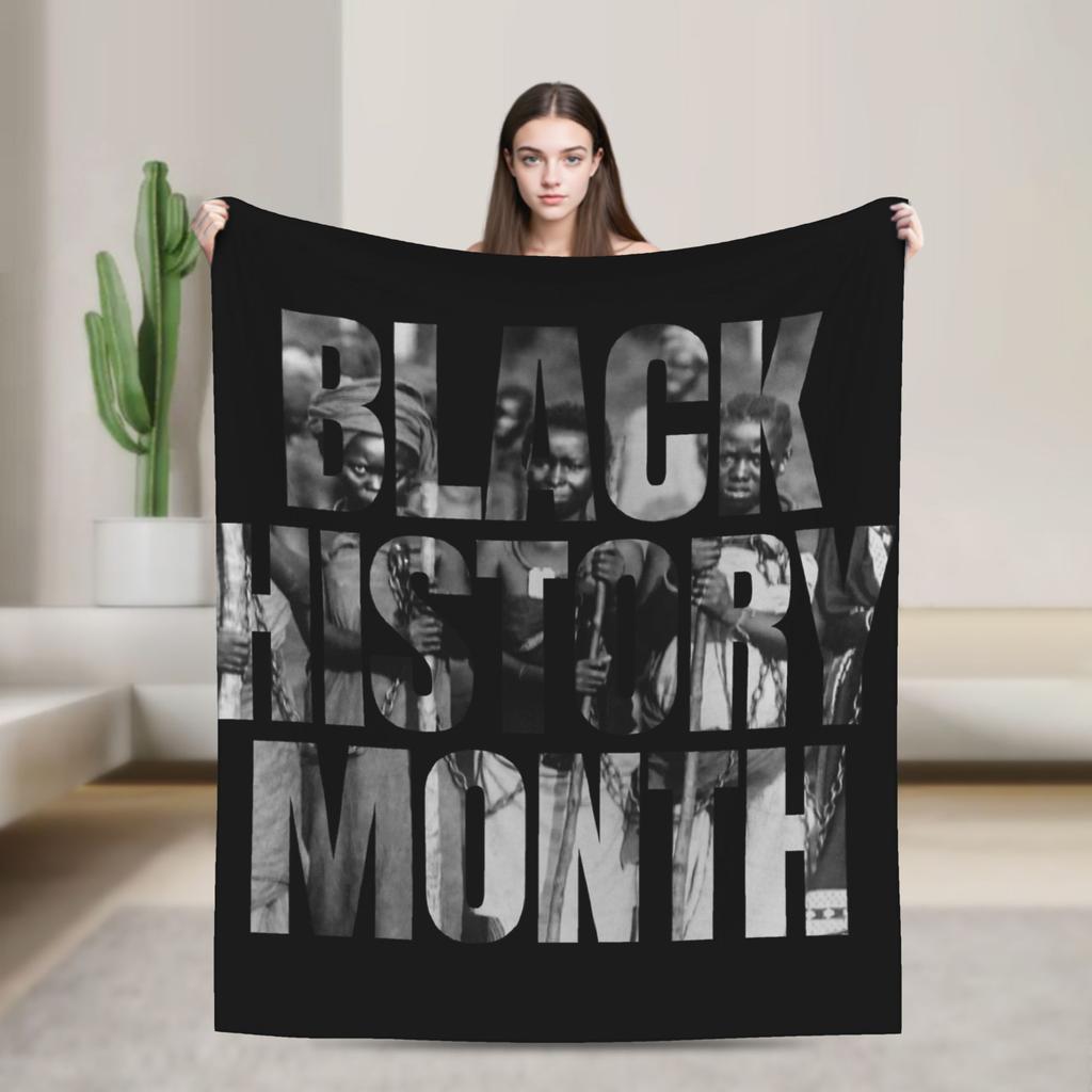 Black History - Black And White Typographic Blanket Wool Funny Warm Throw Blankets for Bedding Lounge Spring/Autumn