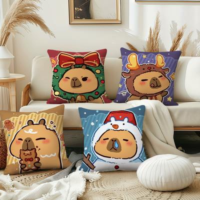 Christmas Cartoon Capibala Gift Cute Cushion Cover Pillow Cover Decoration Room Home Sofa Living Office Car Nordic Simplicity