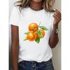 T-Shirt mit Orangenmuster, lässiges Oberteil mit kurzen Ärmeln und Rundhalsausschnitt, Sommerkleidung für Damen