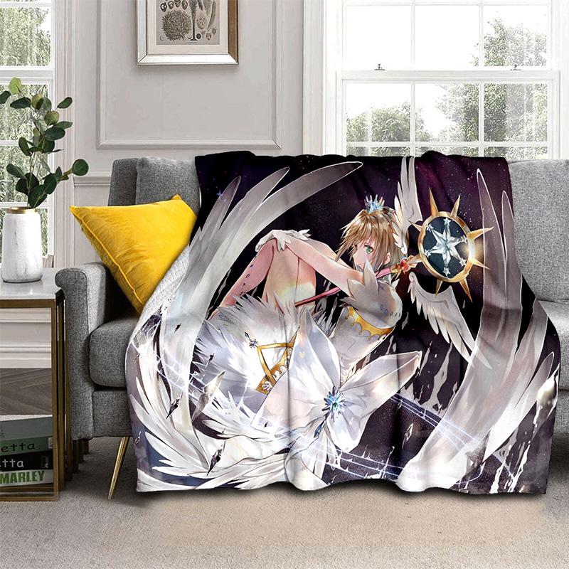 Sakura 3D Cute Card Captor Anime Cartoon Blanket,Soft Throw Blanket for Home Bedroom Bed Sofa Picnic Office Cover Blanket Kids