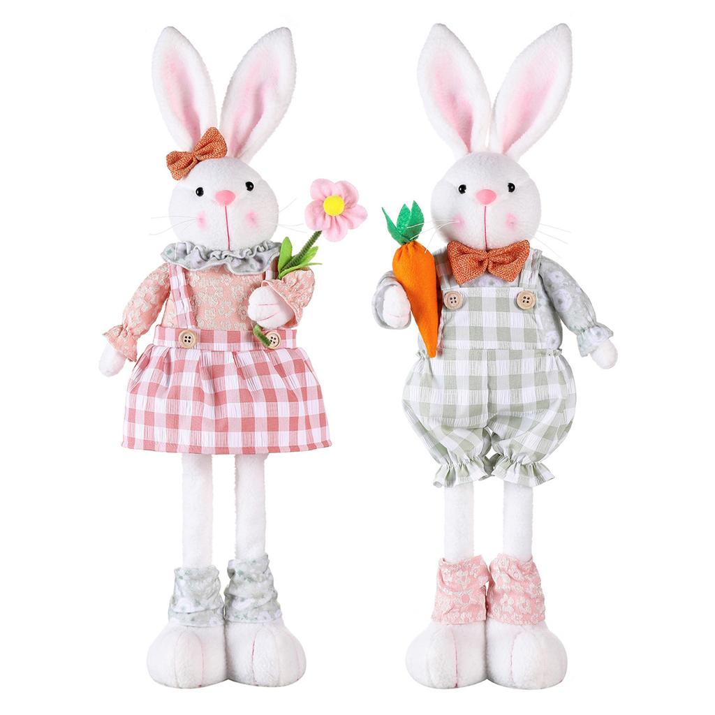 Easter Standing Plush Bunny Lifelike Adorned Easter Standing Bunny with Stretchable Legs for Home Decoration Pink
