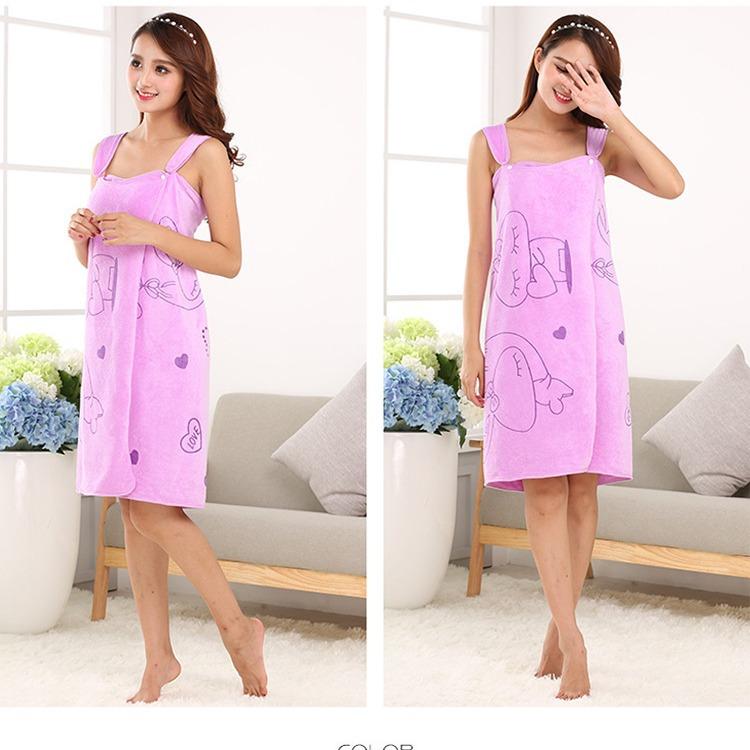 Variety of Wearable Bath Towels Beauty Salons Microfiber Cartoon Printing Women's Suspenders Bath Skirts, Foreign Trade Beach Towels