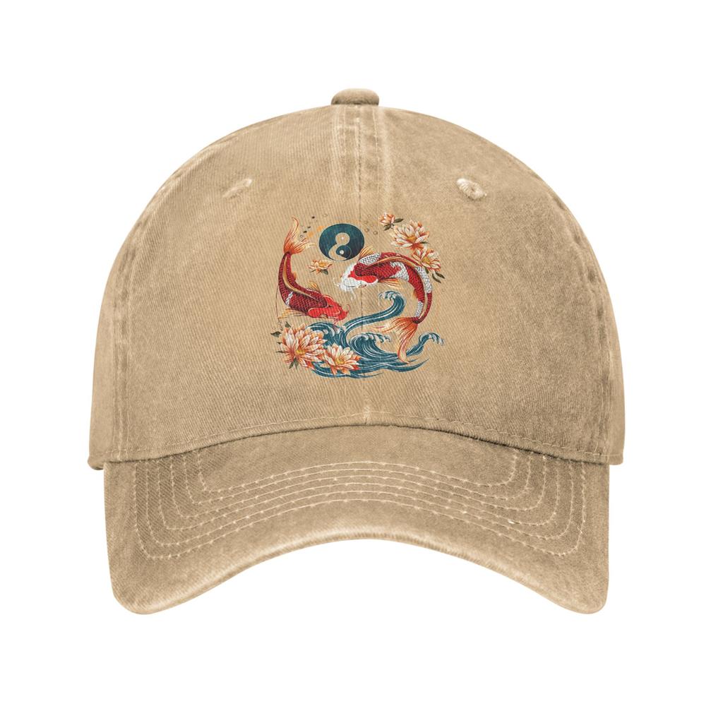 Japanese Koi Fish Lotus Flowers Baseball Caps Vintage Distressed Cotton Sun Cap Unisex Outdoor Workouts Adjustable Fit Hats Cap