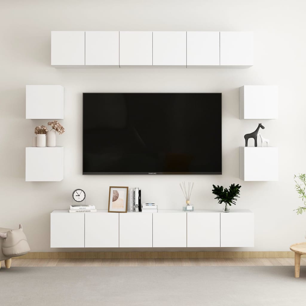 10 piece TV cabinet set white particleboard
