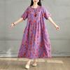 DIMANAF 2025 Plus Size Summer Dress Women Casual Vintage Long Dress Floral Printing Loose Shirt Dress Maxi