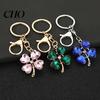 Blue Rhinestone Keychain Pendant Sparkling Rhinestones Four-Leaf Clover Design Key Chain with Lobster Clasp Easy To Hang Holder Backpack Car Accessory