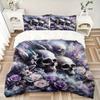 3pcs Skulls Angels and Roses Quilt Cover Set - Soft and Cozy Bedroom, Guest Room and Dorm Decorative Bedding