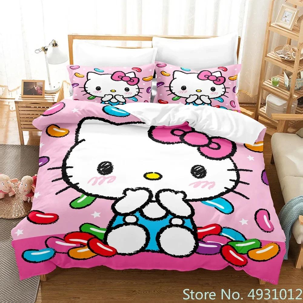 Carino set biancheria da letto Hello Kitty Angelo Federa Anime Giapponese Biancheria da letto Copripiumino Stampato 3D Copripiumino Regalo per Bambini Bambino