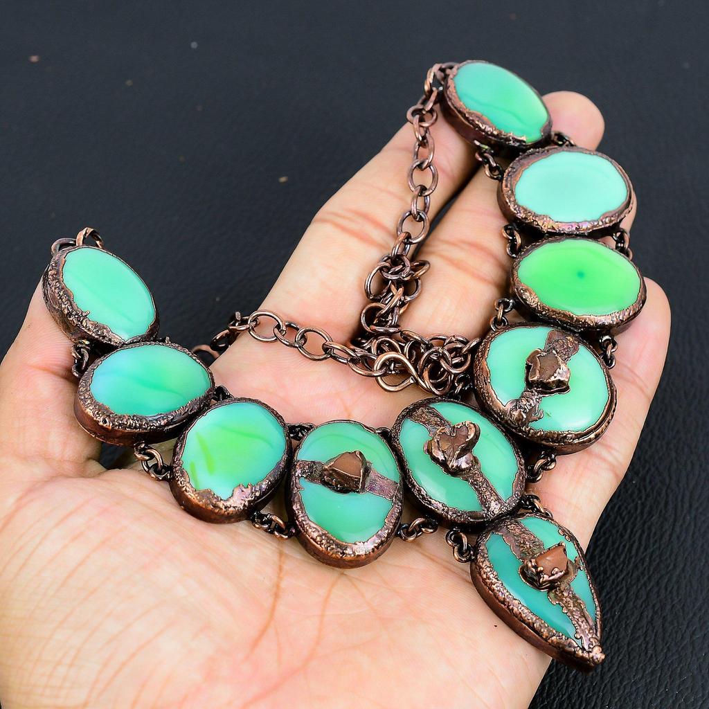 Green Chalcedony Necklace, Copper Electroformed Necklace Handmade Gemstone Jewelry, Gifts For Wife Brand New Necklace
