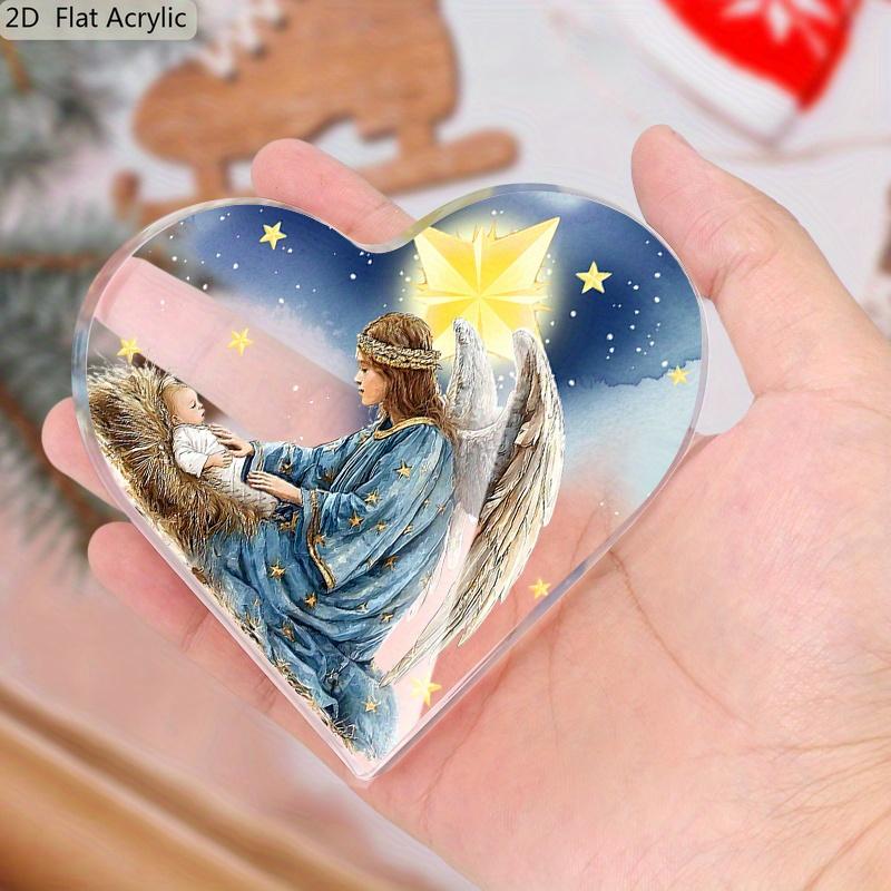  Vintage Acrylic Sign, 1pc Heart-Shaped Acrylic Nativity Scene Plaque - Classic Christmas Gift for Christians, Tabletop Decor with Mary