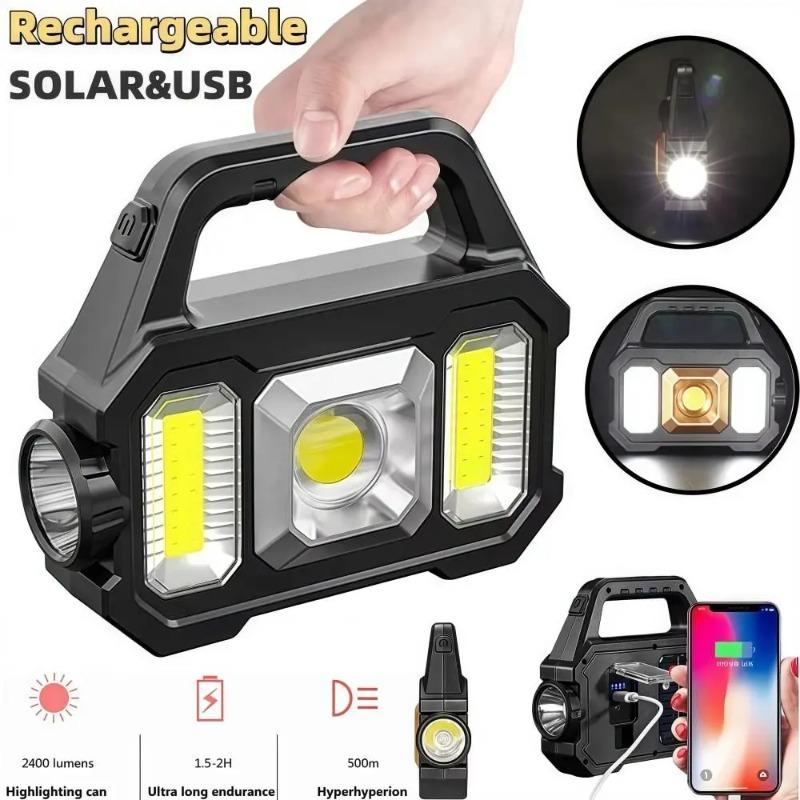 High Power Led Flashlights Rechargeable Camping Work Light Multi Functional Portable Light Solar Charging 6 Lighting Modes