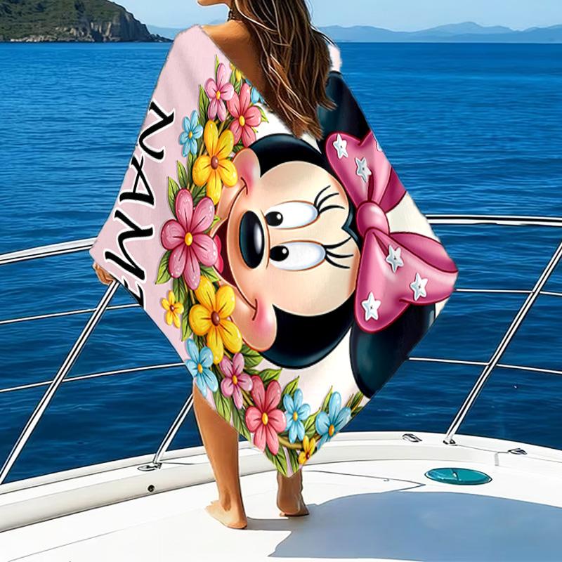 1pc Minnie12 Beach Towel with Custom Name, Beach/Swimming/Bath/Picnic/Camping Towel, Suitable for Seaside Beaches