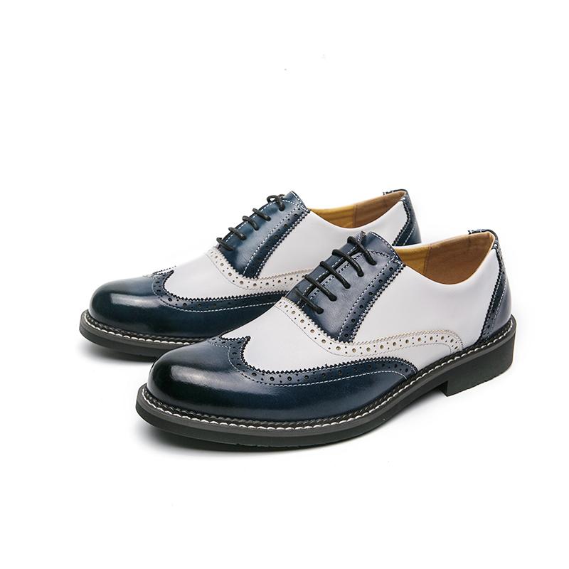 

Fashion New Fashion Gentleman Leather Shoes Business Dress Shoes All-Match Casual Shock-Absorbing Fashion Large size carved men s 46 синій