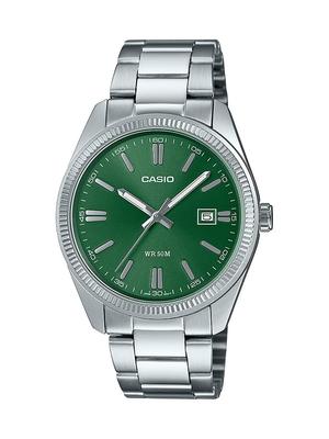 Reloj de Cuarzo con Indicador de Fecha 38mm Pulsera de Plata para Hombre MTP-1302D-3AV, Plateado,