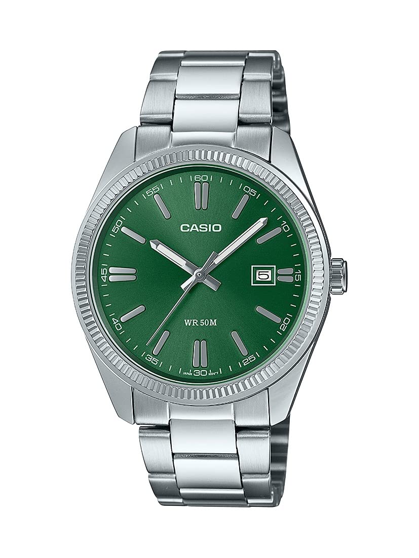 Casio Quartz Date Display 38mm Watch Silver Bracelet Men s MTP-1302D-3AV, Silver,