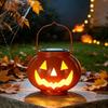 Automatic Dusk to Dawn Lights Solar Pumpkin Lanterns, Waterproof Outdoor Halloween Light, Spooky Autumn Holiday Party Ornaments Hanging Orange Lantern