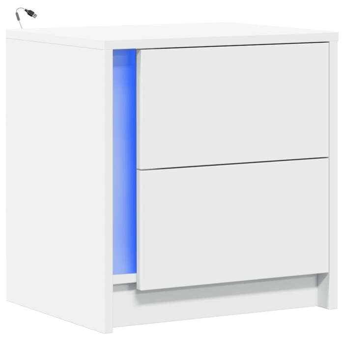 VidaXL Bedside Cabinet with LED Lights White Engineered Wood, Side Table, Bedside Cabinet, Side Table for the 852047