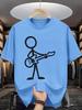 Stick Figure Print Unisex Short Sleeve Tshirt Minimalist Guitar Player Line Art O Neck Tee Rock Music Style Male Street Fashion Top